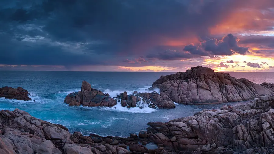 Australian rocky beach and sunset