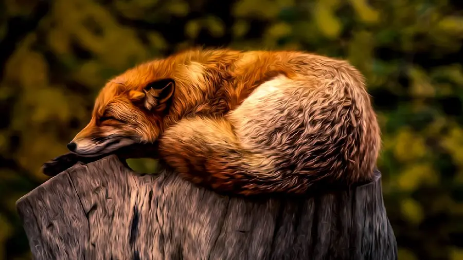Animated image of a red fox resting on a dry tree trunk