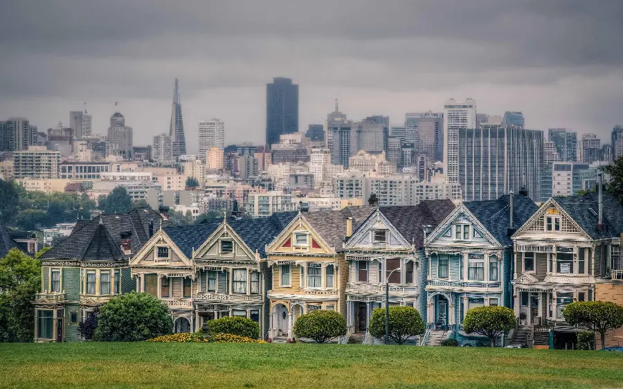 Photo of residential buildings with complex designs and geometries in the Victorian architectural style