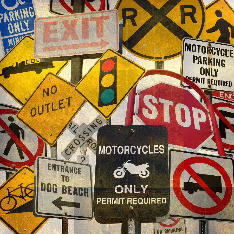 Photo of a collection of various traffic signs with high resolution