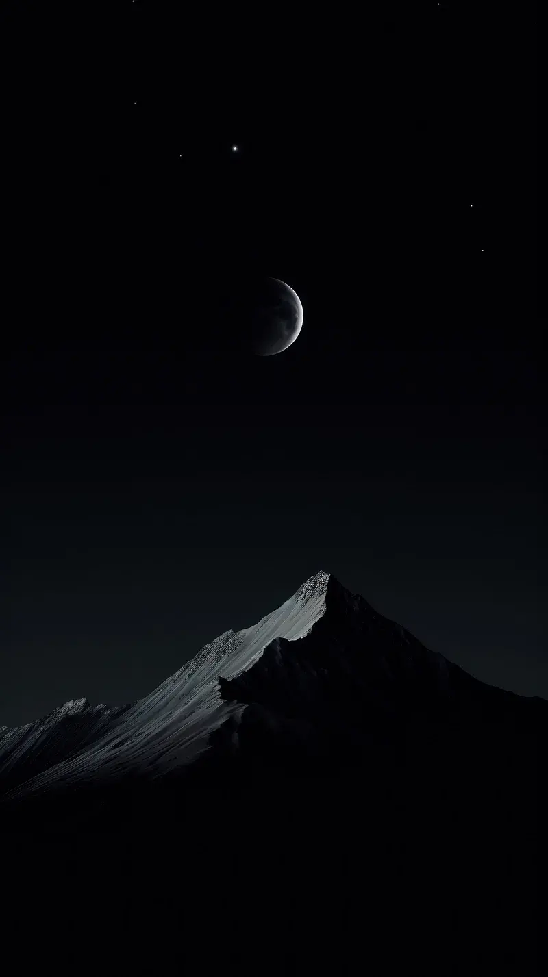 Special Black Background with Moon and Mountain Design