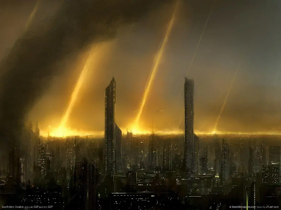 Image of a missile attack on a large city