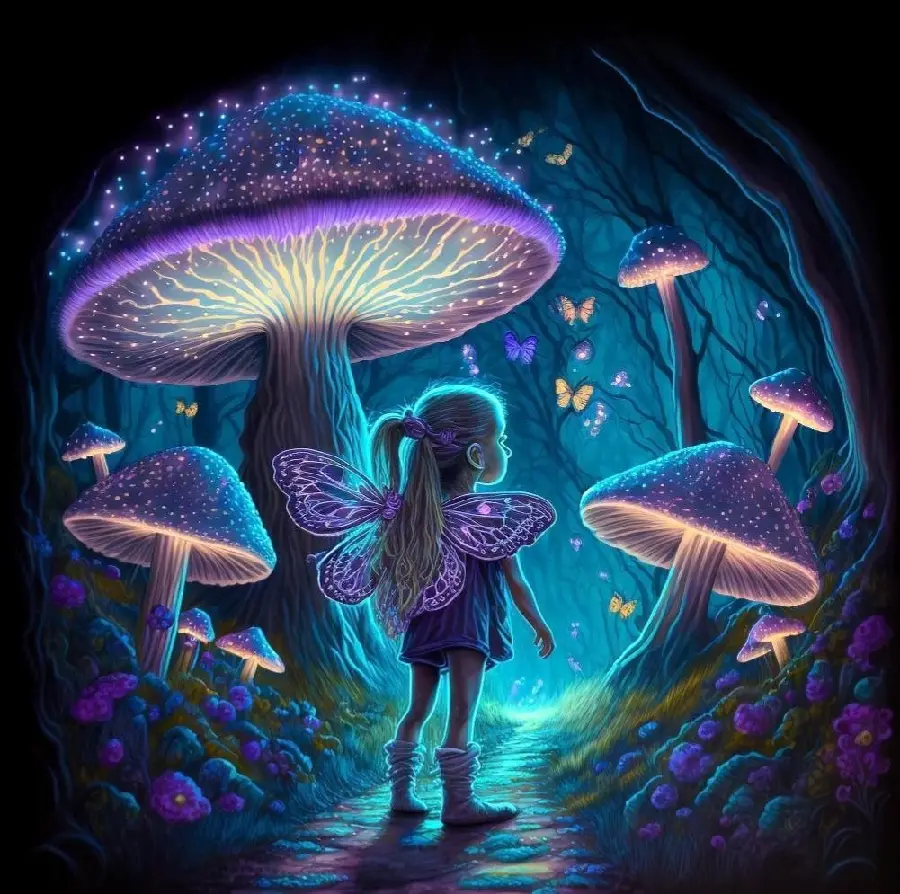 Cute girl profile picture next to cartoon mushrooms