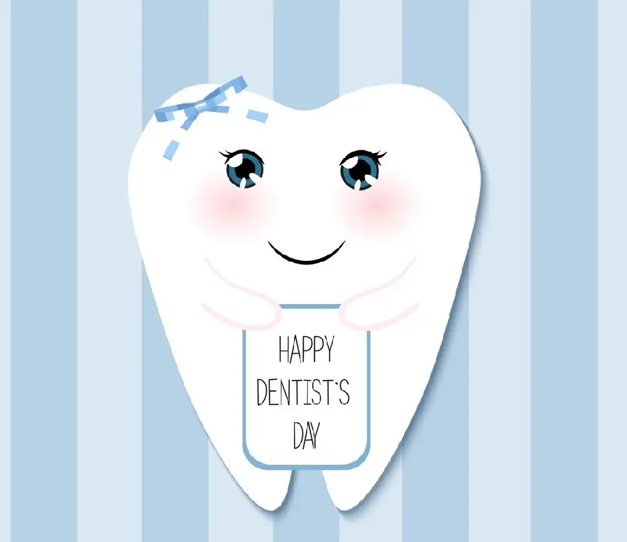 Funny white teeth photo to congratulate World Dentist Day