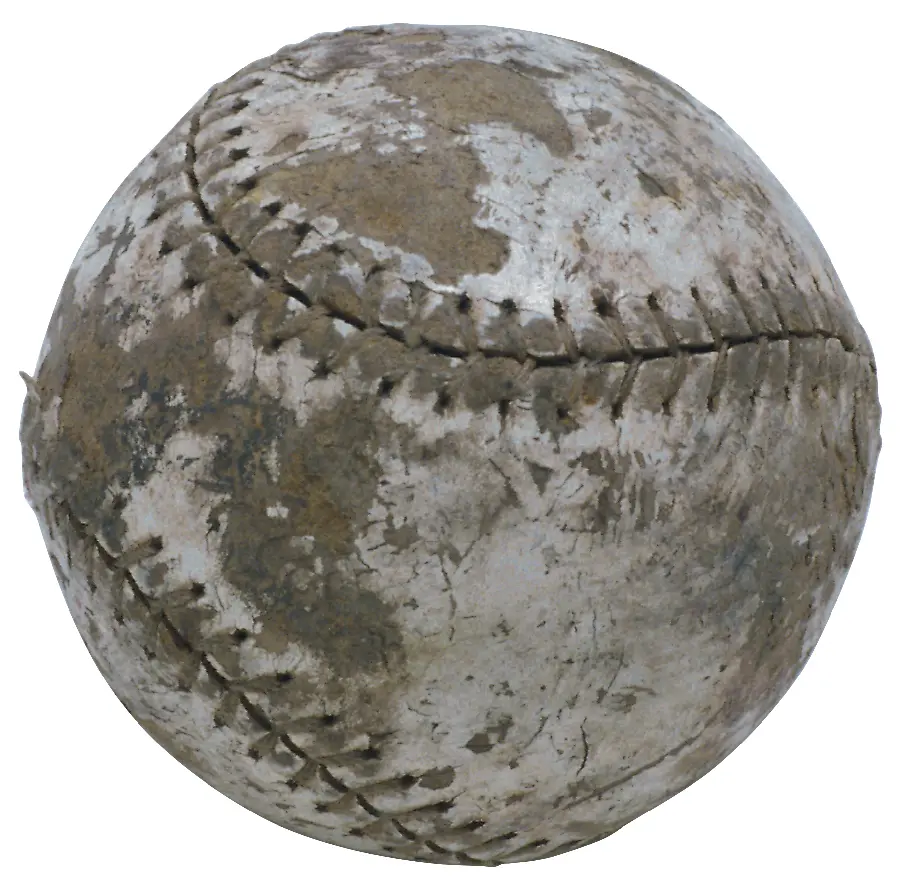 Dirty cricket ball photo on white background