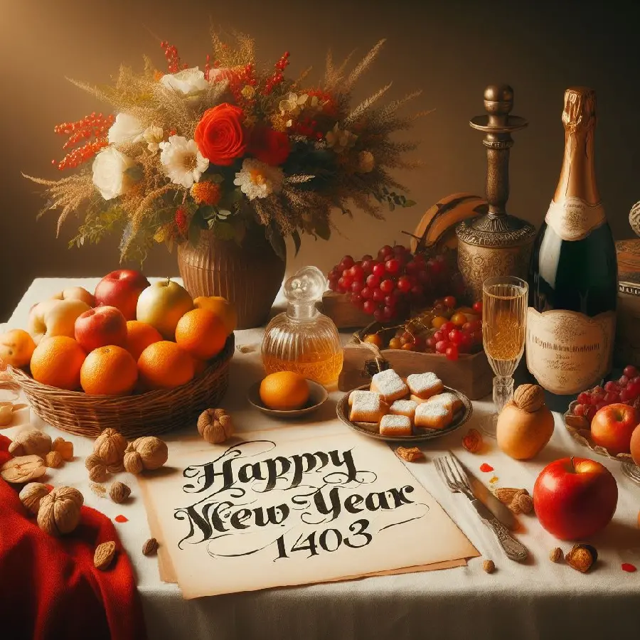 Nowruz 1403 greeting message with text and photo in English