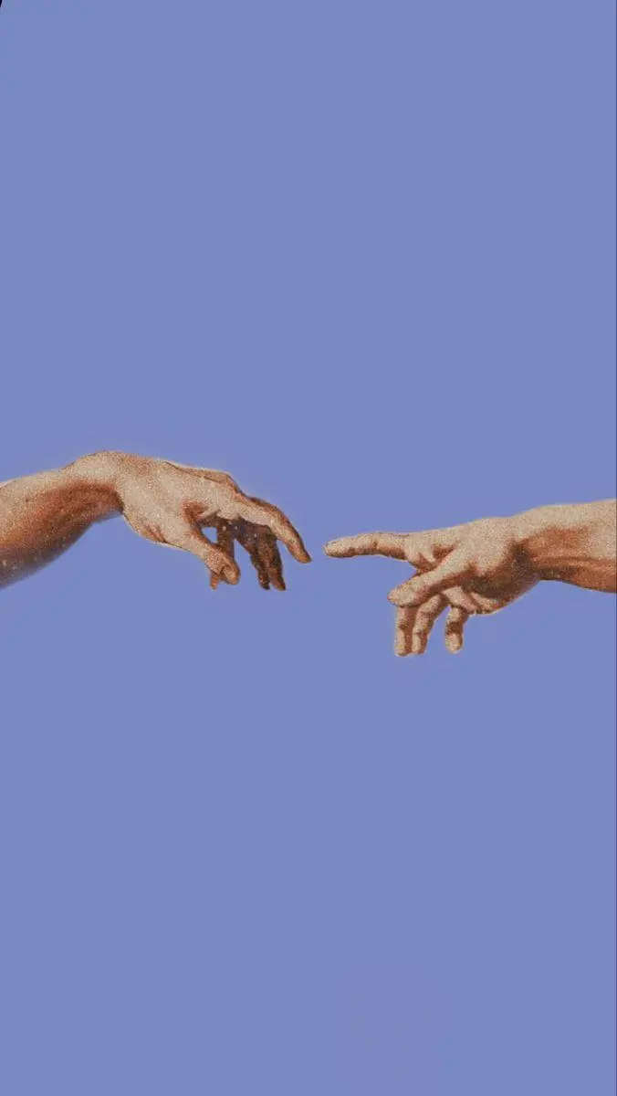 Download wallpaper with blue background and Michelangelo's hands painting