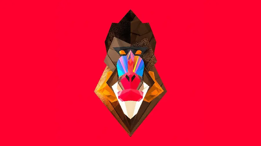 Stylish and graphic design of a mandrill or king baboon on a red background free download