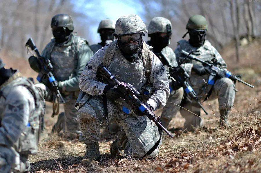 Wallpaper of military special forces on a mission in a camouflaged forest