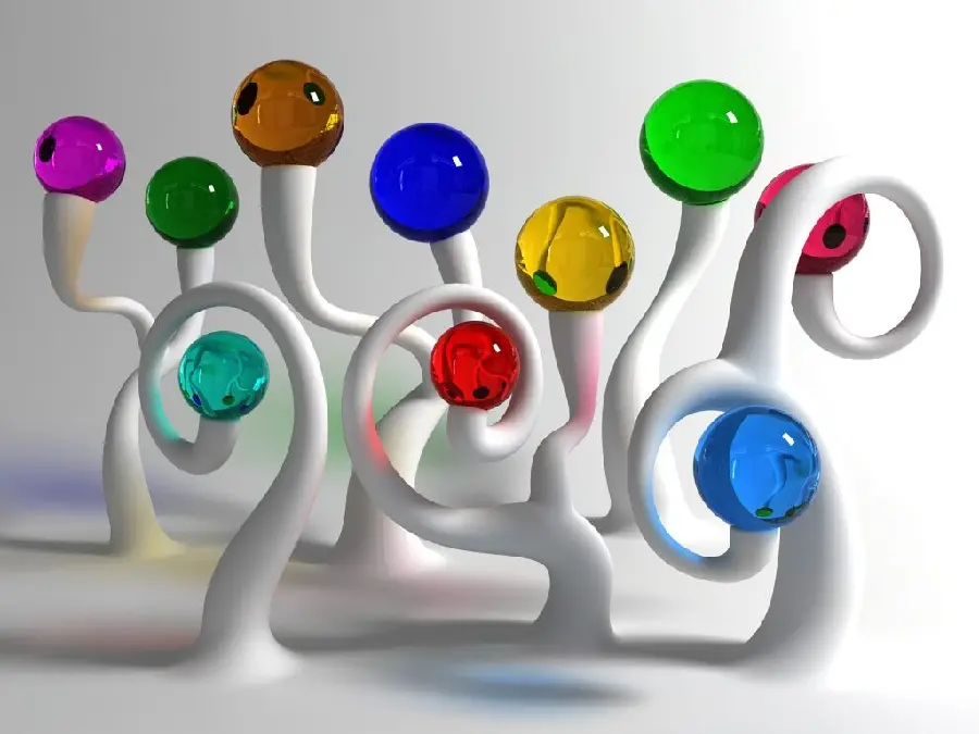Artistic sculpture photo with glass marbles