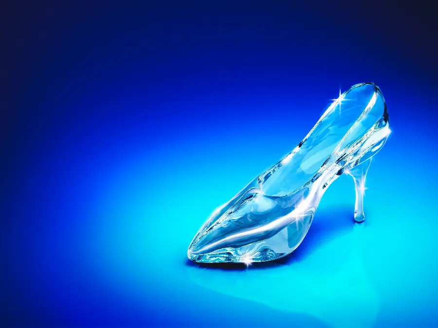 Blue background and Cinderella's glass shoes