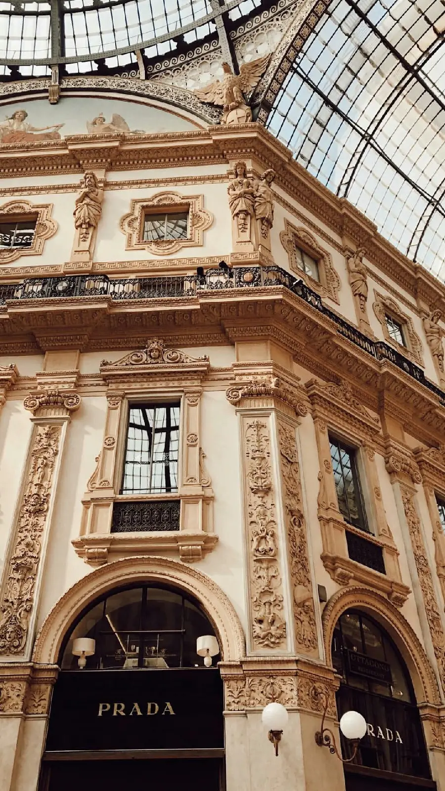 Photo of facade and details of buildings in Italy with glass dome