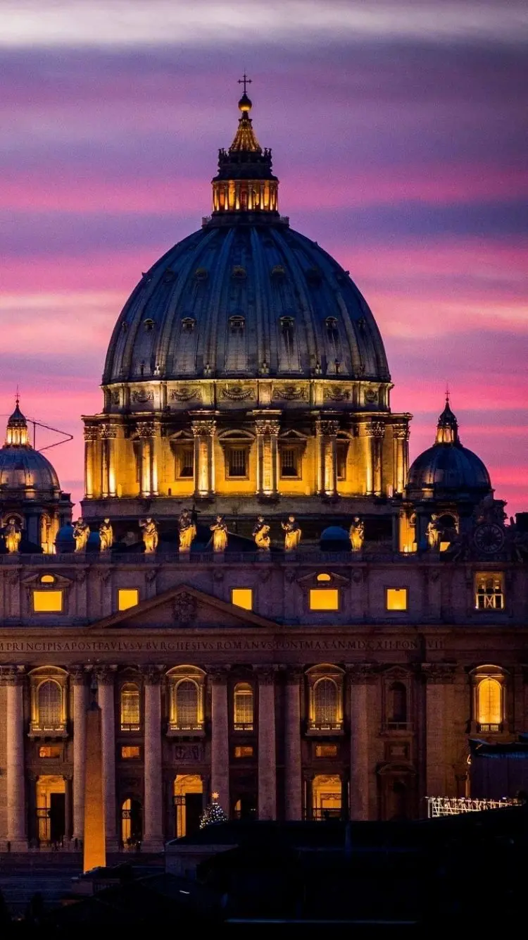 Vatican City mobile phone background with dome and purple sky
