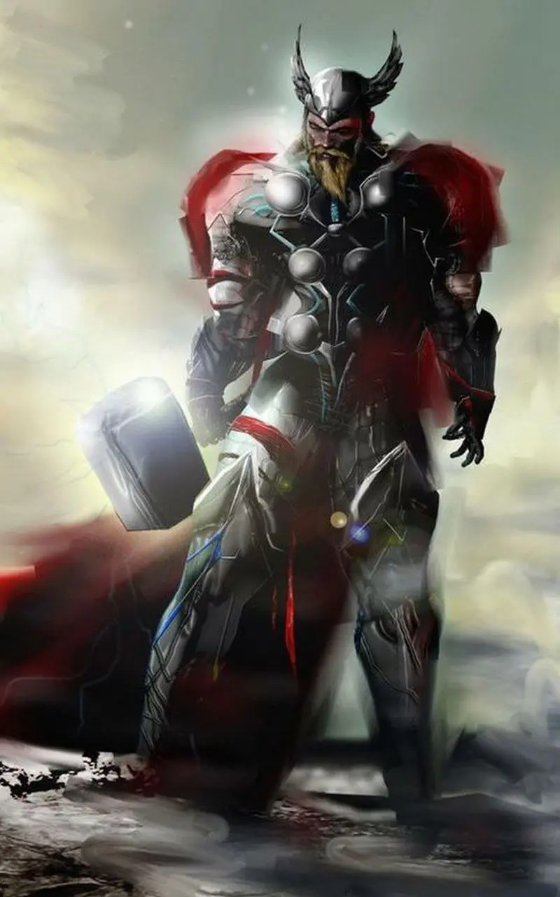 Mobile Wallpaper of Norse God Thor with Thunder Hammer