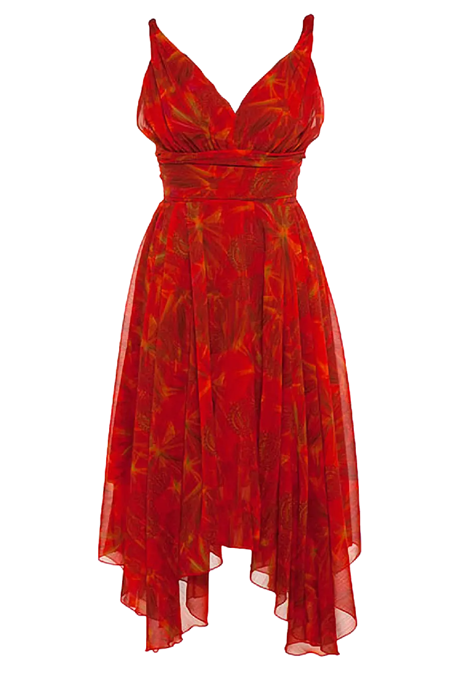 Short and luxurious fiery red evening dress