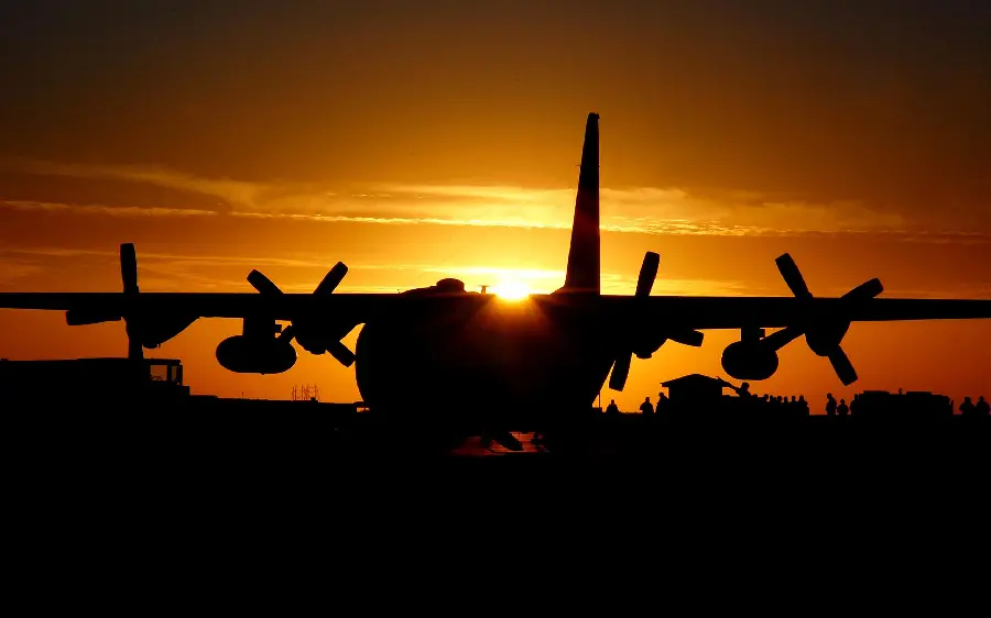 Beautiful Laptop Background of Hercules C 130 with Sunset Background