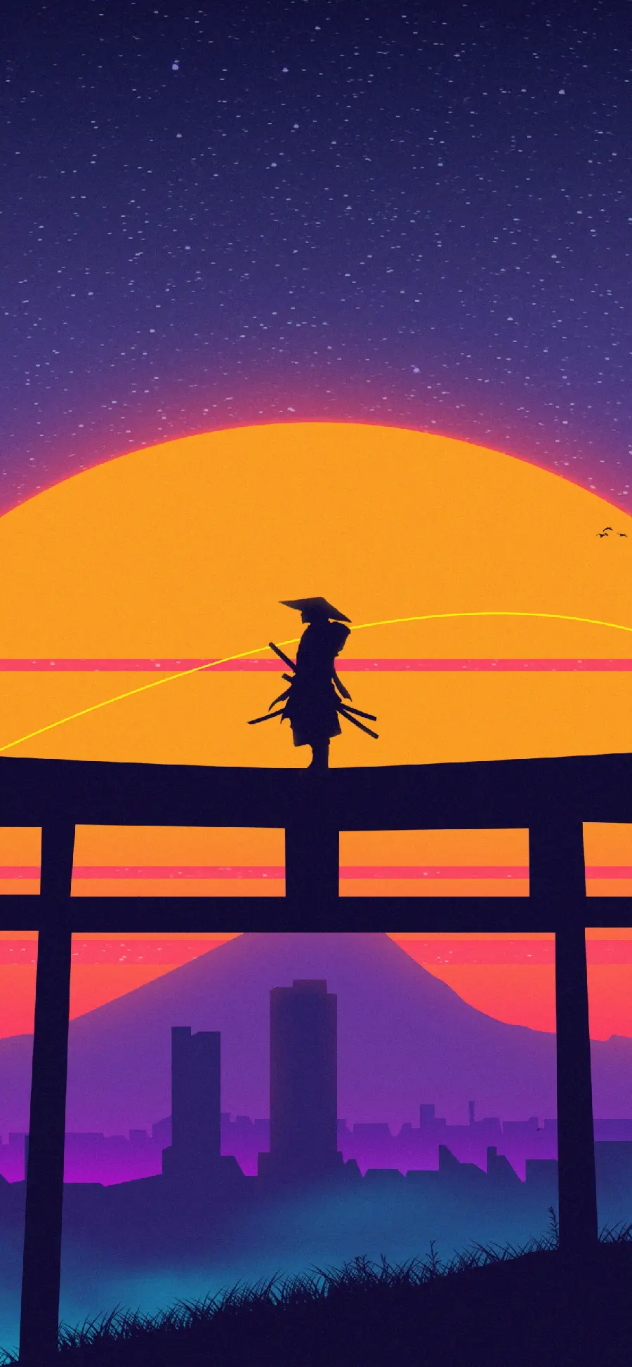 Minimal and fantasy wallpaper with Japanese warrior design for your phone