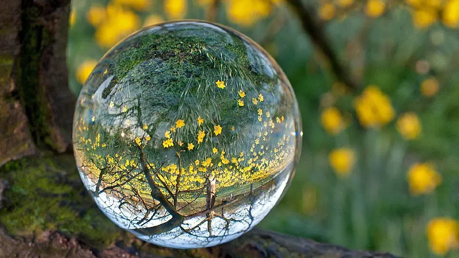 Glass marbles reflection landscape photo