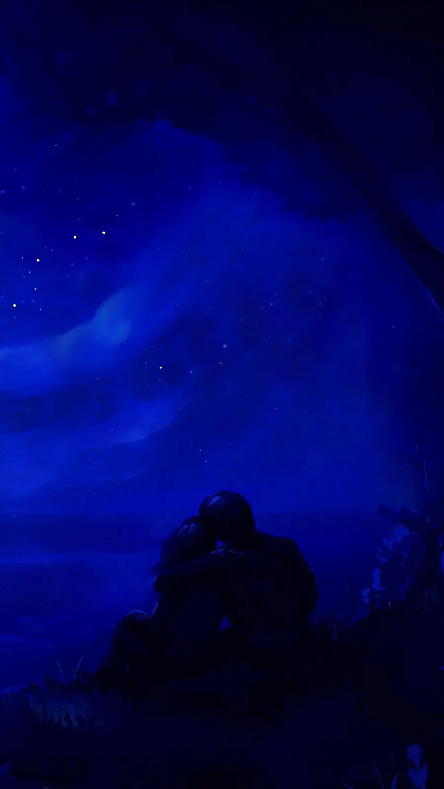 Dark couple on blue background for background