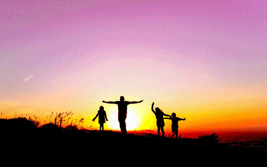 Happy Family Desktop at Sunset