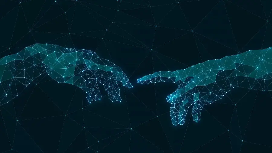 Digital Michelangelo's Hands with Light Triangles for Desktop Wallpaper