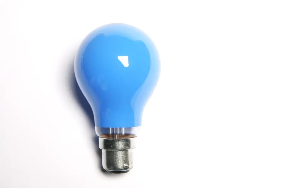 Photo of small colored light bulb on white background