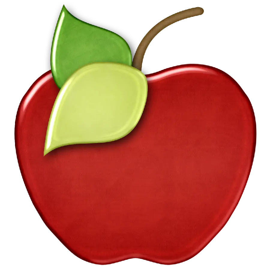Single Red Apple with Green Leaf PNG Painting