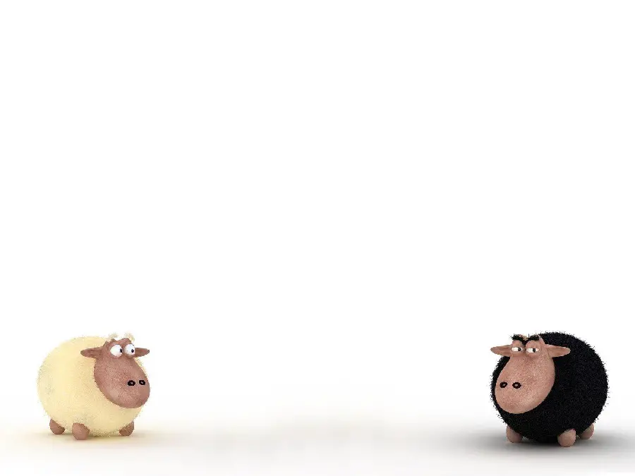 Photo of black and white 3D and cartoon sheep side by side