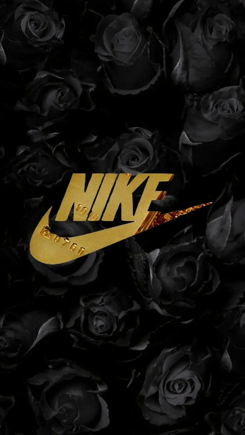Nike Gold Logo with Black Roses Background for iPhone Samsung Mobile Wallpaper