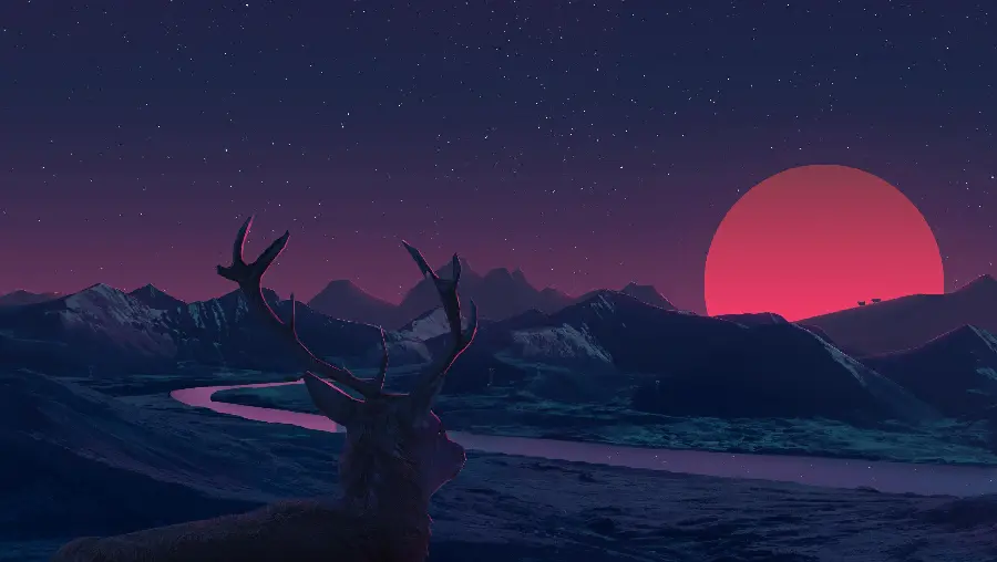 Download Deer Looking at the Big Sunset