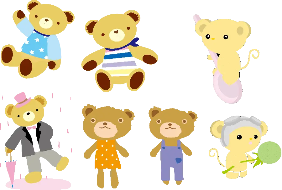 Download Multiple Cartoon Bear PNG Models with Transparent Background in One Frame