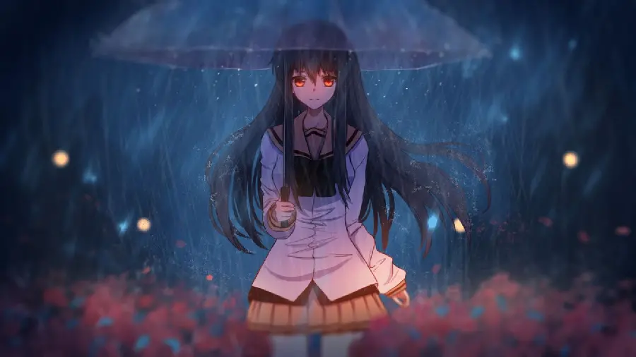 Anime photo of a girl with an umbrella under the rain download in hd quality