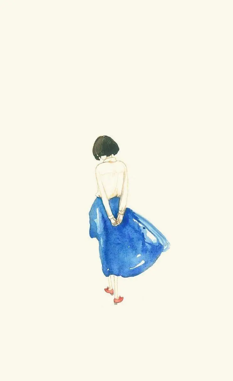 Simple painting Girl in a blue skirt for iPhone background