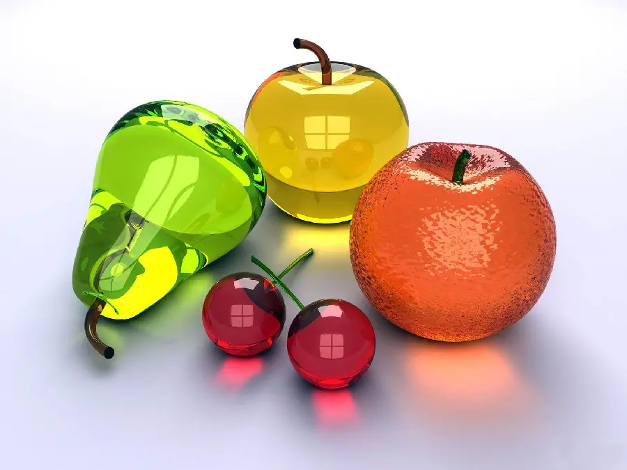 Photo of glass fruits pears apple oranges cherries