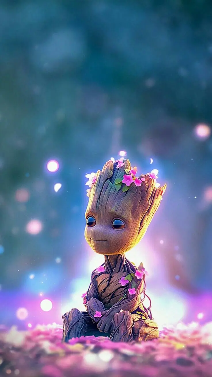 Girly background for Samsung phone of Groot with pink flowers