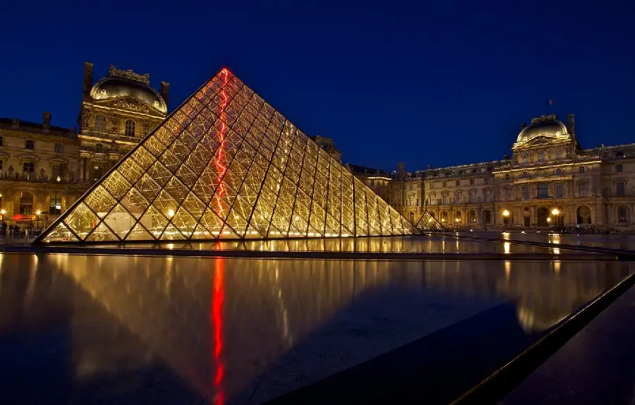Photo of the glass pyramid dome of the Louvre Museum architecture