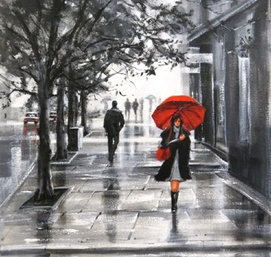 High Quality and Free Profile Photo of a Girl with a Red Umbrella Painting