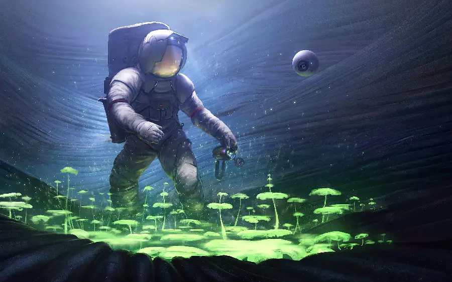 Fantasy Photo of Astronaut Watering trees