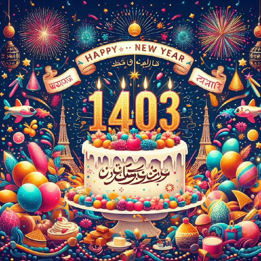 Nowruz and 1403 greeting picture with cake design and number 1403