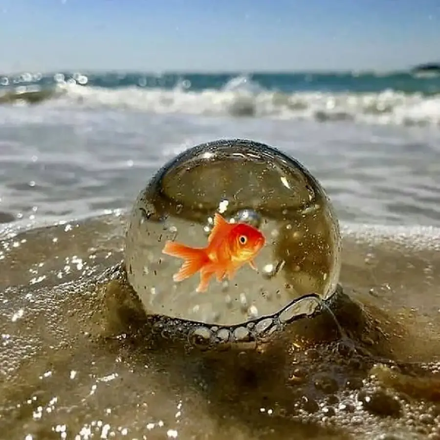 Glass ball and fish profile picture by the beach