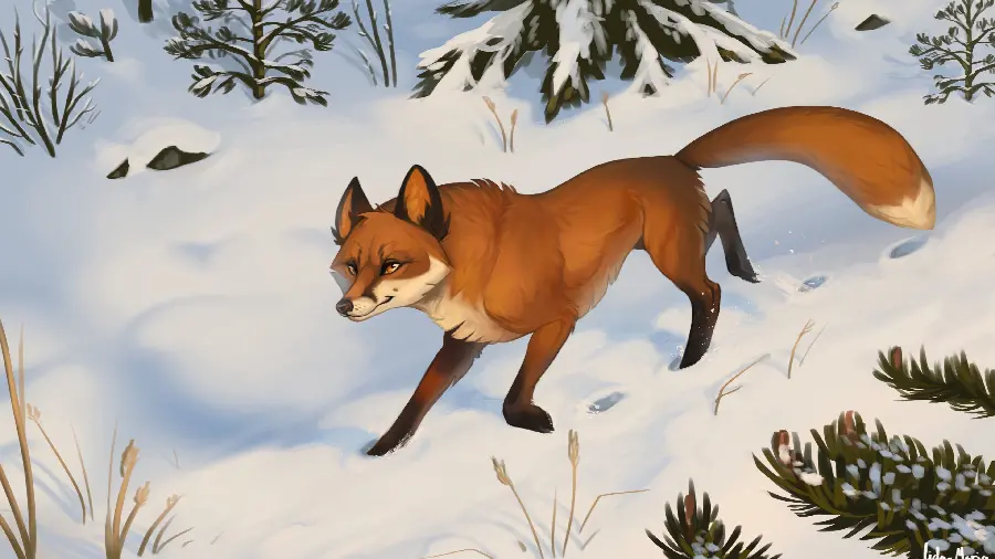 Download cartoon fox wallpaper with winter and snowy background