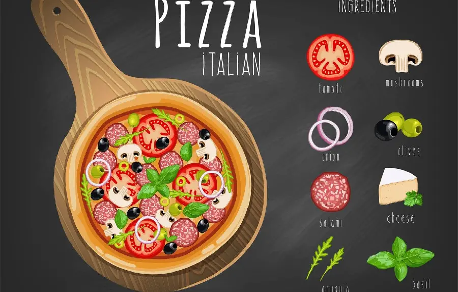 Photo of an Italian pizza with ingredients