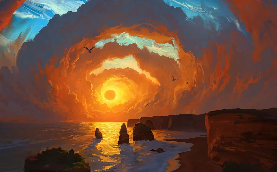Fantasy Sunset Oil Painting Photo