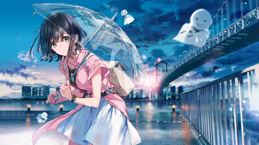 Cartoon and anime photo with a chat in the rain