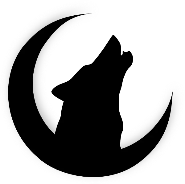 Black and White Wolf and Crescent Moon Painting Wallpaper PNG