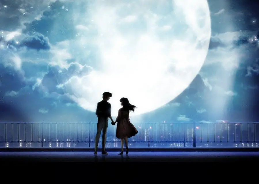 Beautiful wallpaper for desktop Laptop of dark couple next to big moon photo