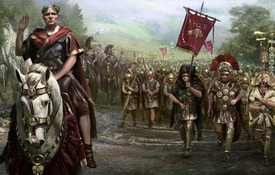 Photo of the Roman commander Julius Caesar with a powerful army for computer and laptop wallpaper
