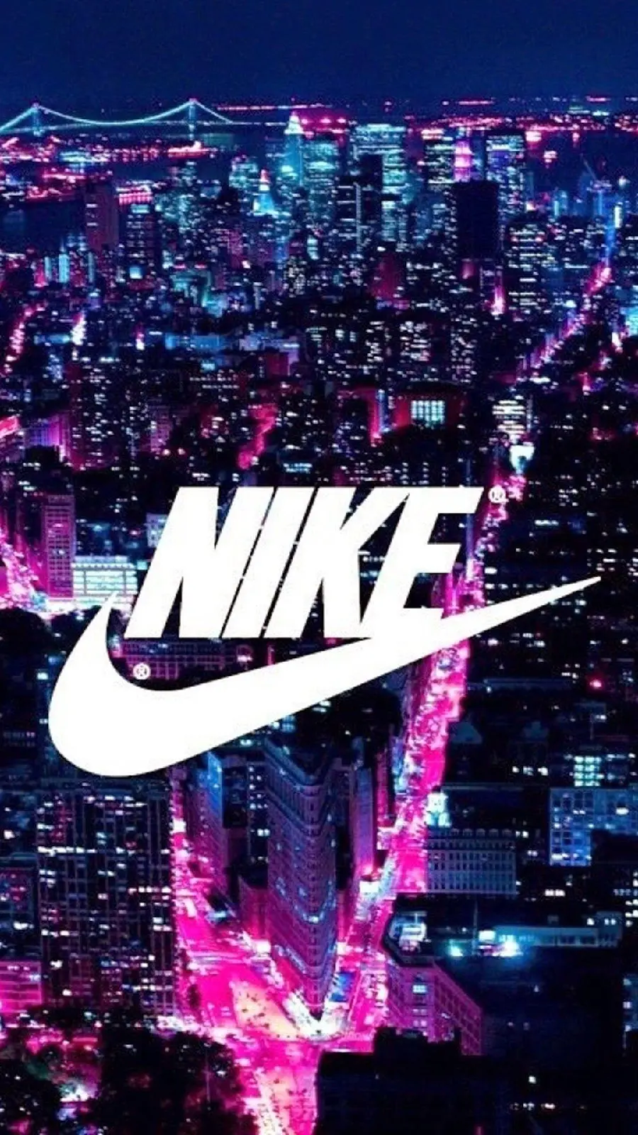 City of Light Background with Nike Company Logo for Phone Wallpaper
