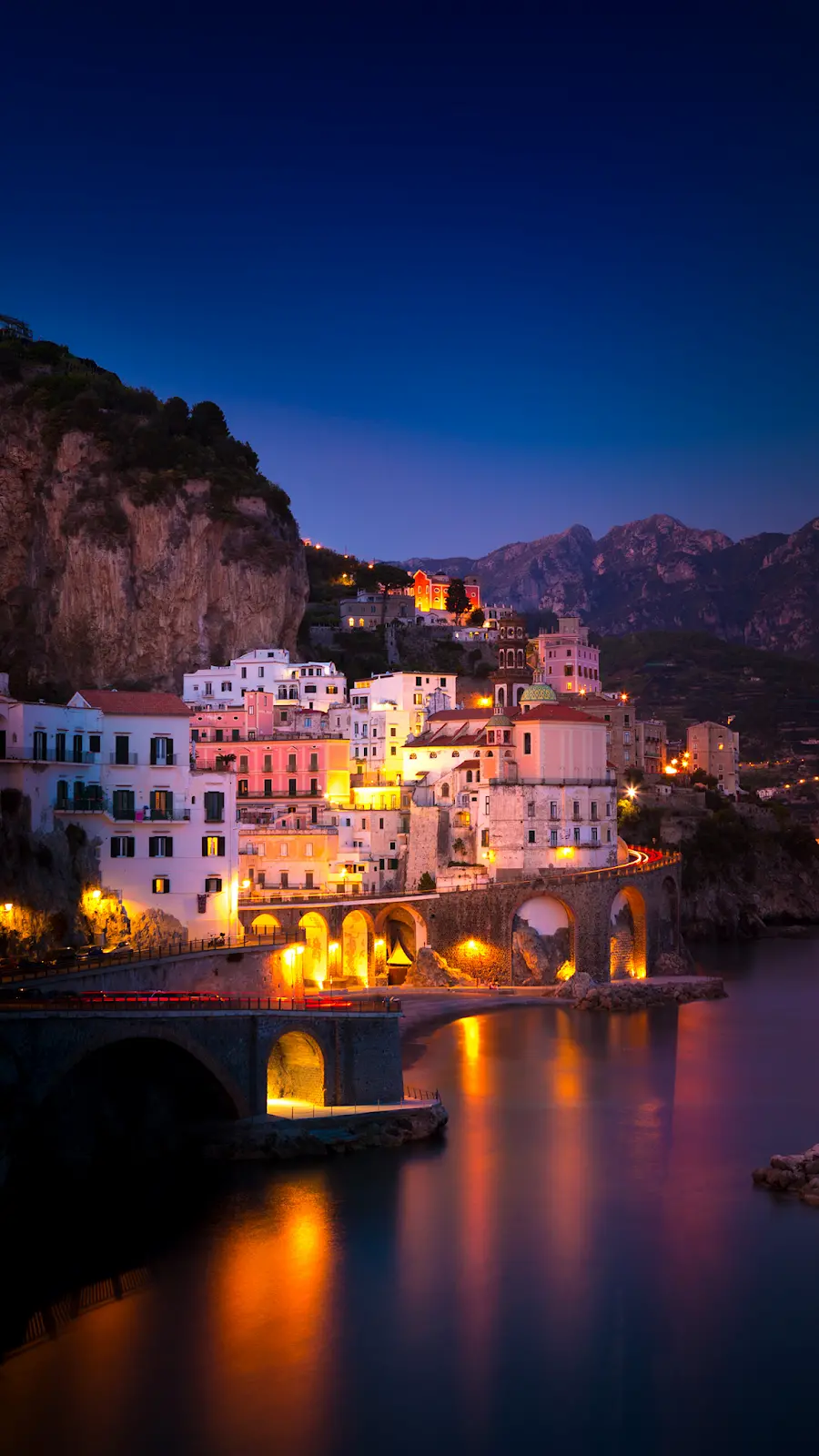 Italian Village Wallpaper by the Sea at Night