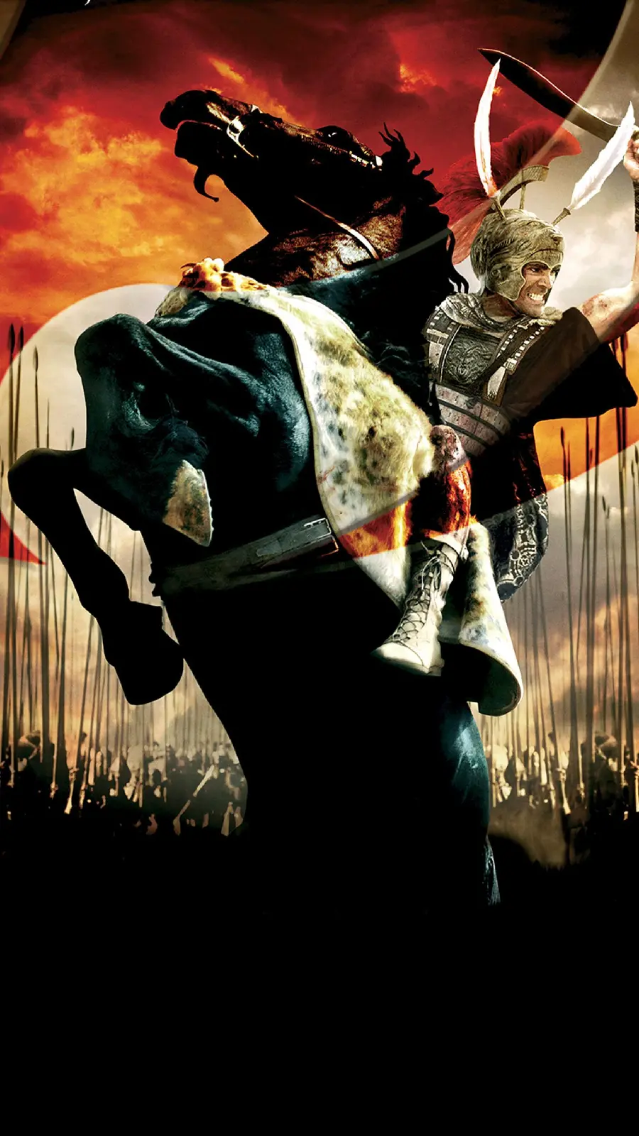 Alexander the Great riding a black horse in battle dress